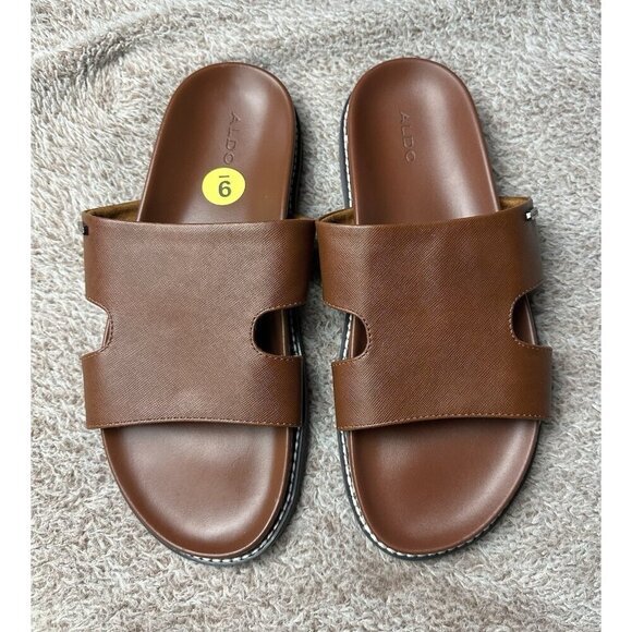 Aldo Mondi Men’s Slide Sandals. PU Leather. Brown. Sz: 9 US. NWOB